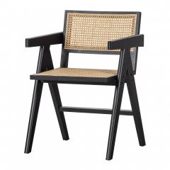 ARTD BLACK RATTAN AND WOOD DINING CHAIR    - CHAIRS, STOOLS